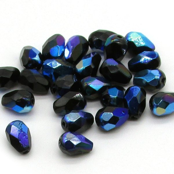Jet AB 7x5mm Faceted Teardrop Beads
