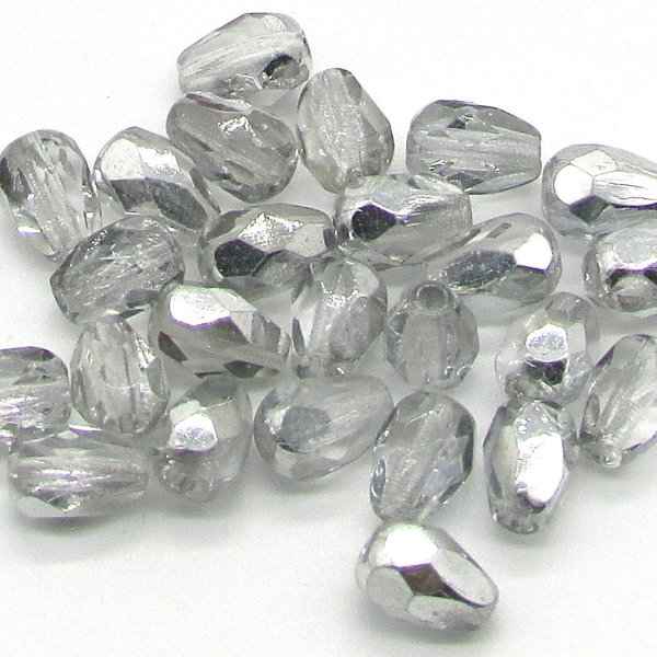 7x5mm Faceted Teardrop Beads, Silver Metallic
