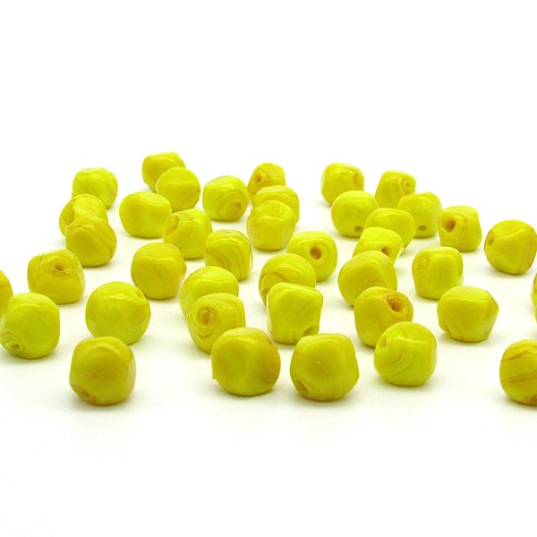 10mm Bright Yellow Lampwork Beads, Vintage Baroque Cube Nuggets
