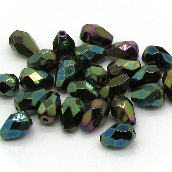 7x5mm Green Iris Teardrop Beads