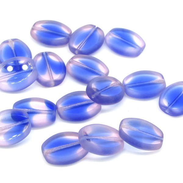 17x14.5mm Flat Oval Window Beads, Sapphire and Light Rose Czech Glass (16)