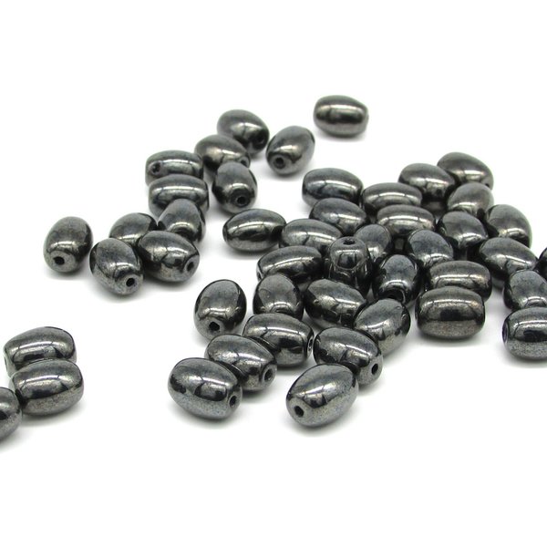 Gunmetal Glass Beads, 9x6.5mm Ovals