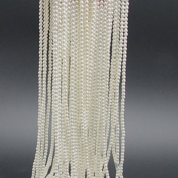 4mm White Plastic Pearls, Opaque Vintage Beads 60" Strand