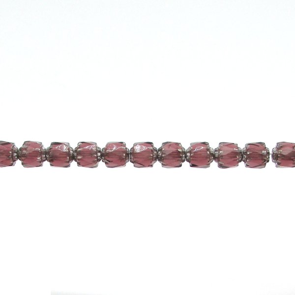 6mm Octagonal Crown Cathedral Beads, Translucent Amethyst with Antique Silver Etching