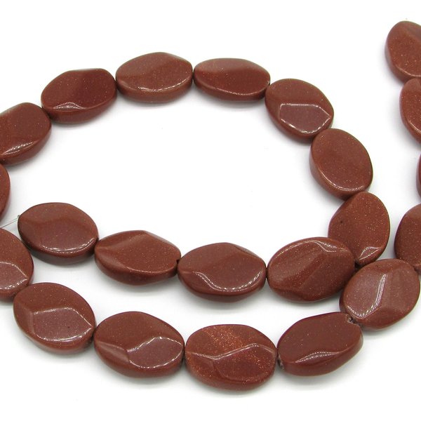 18mm Flat Oval Beads, Faceted Goldstone
