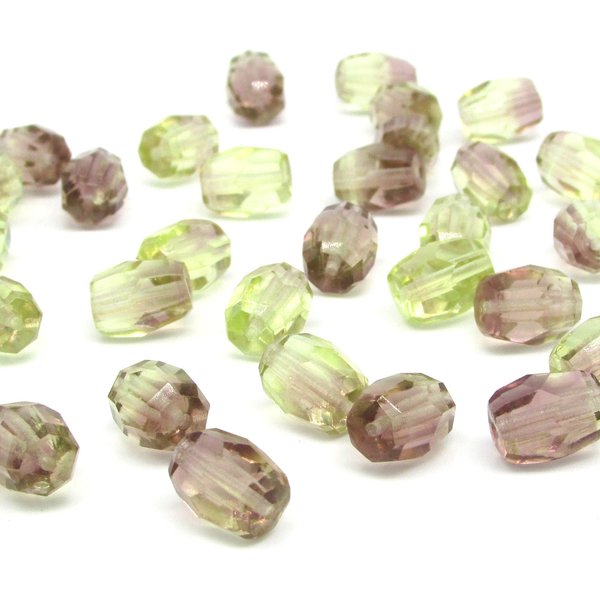 10x8mm Faceted Oval Beads, 2-Tone Amethyst & Olivine Czech Glass Barrels