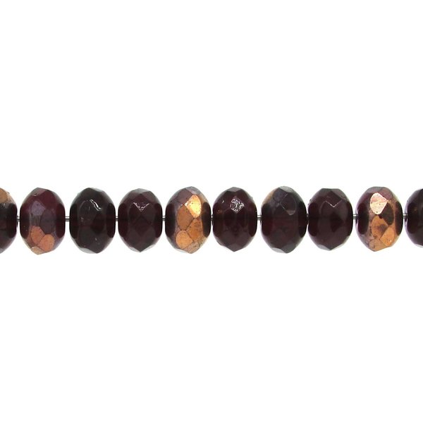 9x6mm Faceted Rondelles, Garnet Red Fire Polished Czech Glass Beads (20)