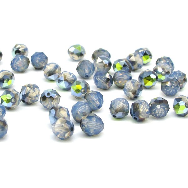6mm Faceted Round Beads, White Opal Starshine Machine Cut Crystal (22)