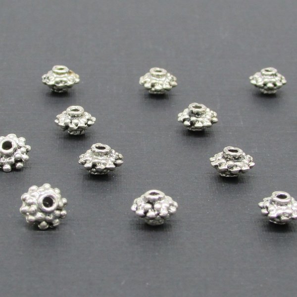 Silver-Plated Double Daisy Rondelles, 4.5x7mm Small Spacer Beads (17)