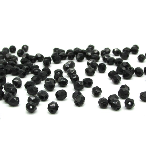 5x4.5mm Faceted Oval Beads, Opaque Jet Black Czech Fire Polished Glass