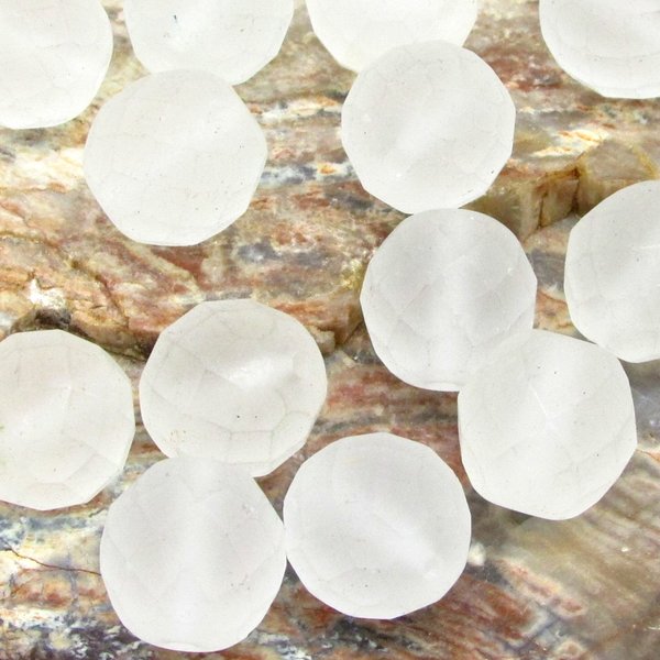 Frosted crystal beads measure 12mm round with 1mm center drilled holes.
