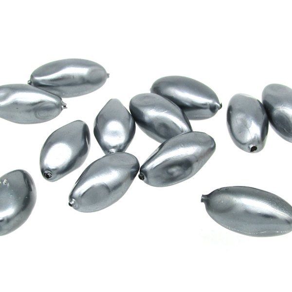 20x10mm Tapered Baroque Oval Beads, Dark Gray Plastic Pearls
