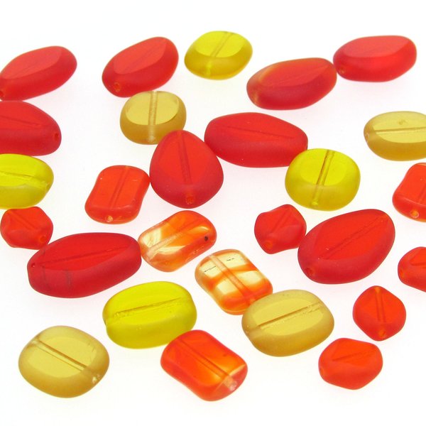 Flat Czech Glass Window Beads, Orange and Yellow Mix