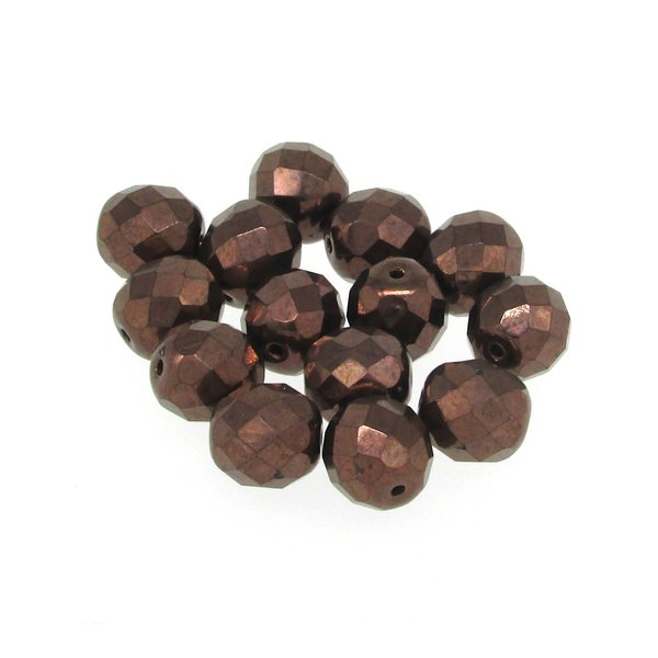 10mm Round Faceted Czech Glass Beads, Dark Bronze