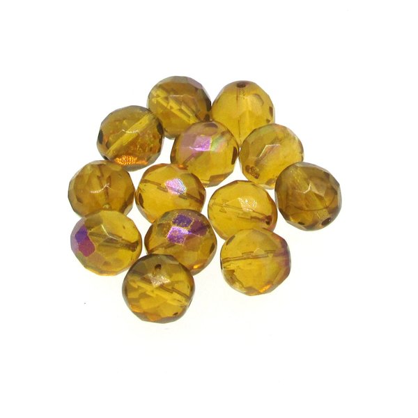 10mm Round Faceted Topaz Czech Glass Beads