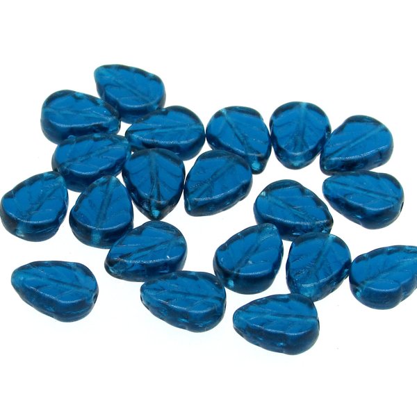 Flat Leaf Beads, Czech Pressed Glass 10x8mm Veined Birch