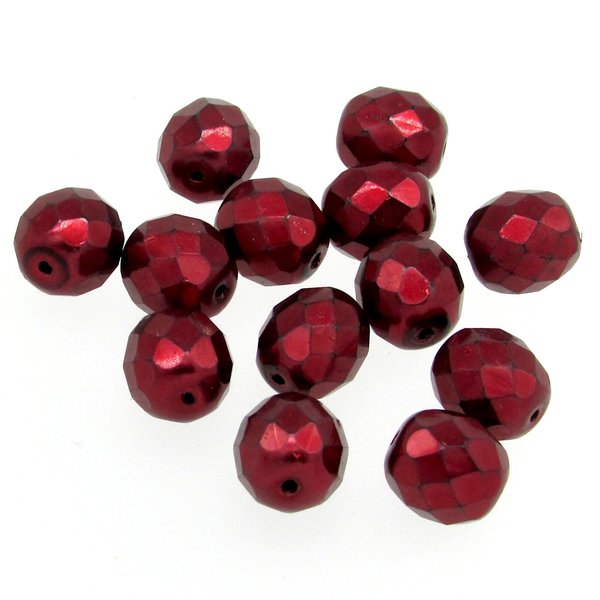 10mm Metallic Red Glass Beads, Czech Glass Faceted Rounds