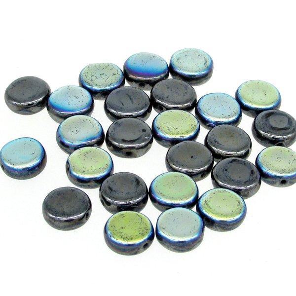 8mm Hematite AB Czech Glass Tablet Beads