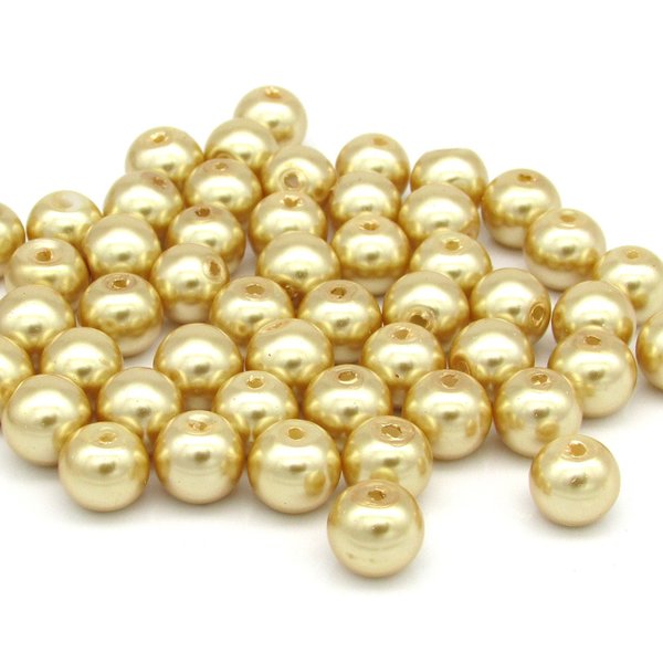 8mm Opaque Gold Rounds, Metallic Lustre Faux Pearl Coated Glass Spacers (50)