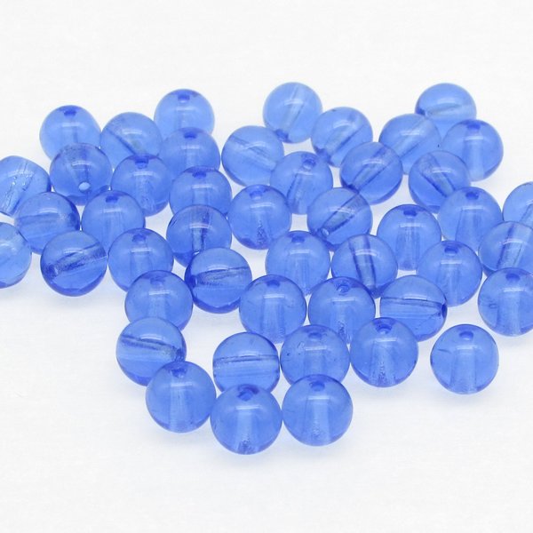 6mm Smooth Round Beads, Blue Czech Pressed Glass Spacers