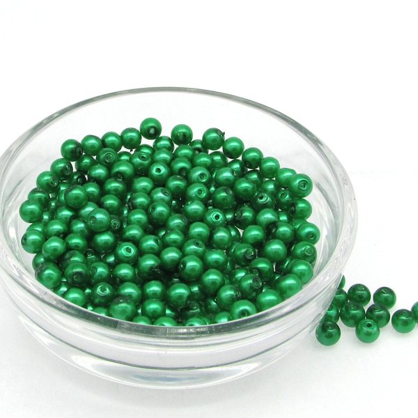 4mm Opaque Green Glass Pearls 20g