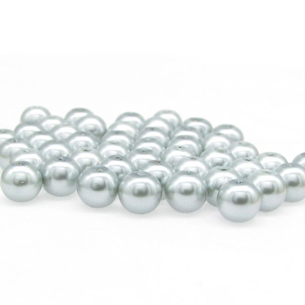 8mm Round Glass Pearls, Opaque Silver Gray Lustre Beads