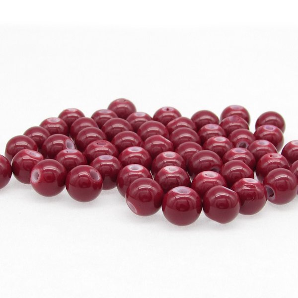 8mm Round Glass Beads, Opaque Dark Red Smooth Pressed Glass Spacers (50)