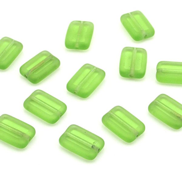 12x8mm Green Window Beads, Flat Rectangles