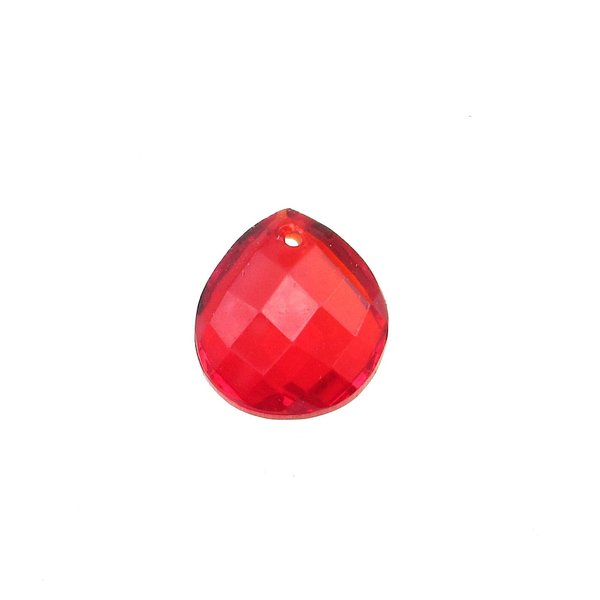 Flat, faceted siam red briolettes are pear shaped beads measuring 11mm long by 10mm wide, with a 0.8mm front-drilled hole.