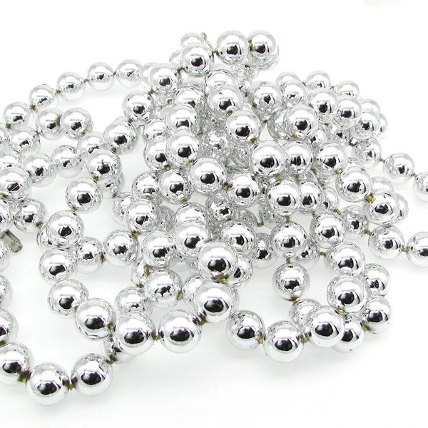 Vintage 12mm Silver Plastic Beads on 90.5” Molded Strand with Clasp