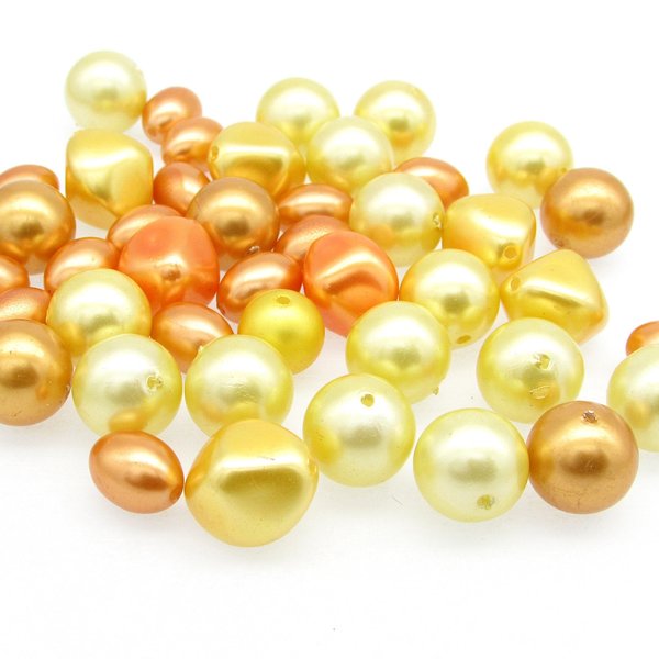 Vintage Plastic Faux Pearl Beads, Yellow and Orange Mix