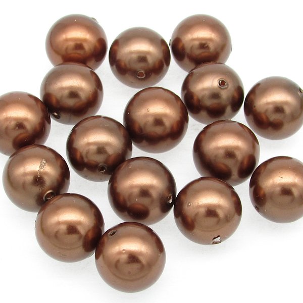 14mm Round Plastic Pearls, Vintage Opaque Bronze Lustre Beads