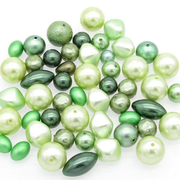 Green Plastic Pearl Bead Mix, 8mm-15mm Assorted Shapes