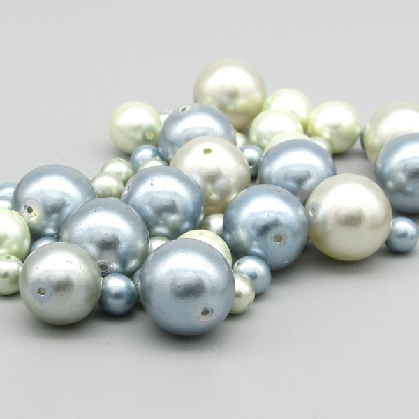6-14mm Bead Mix, Light Blue and Pale Gray Glass Pearls 