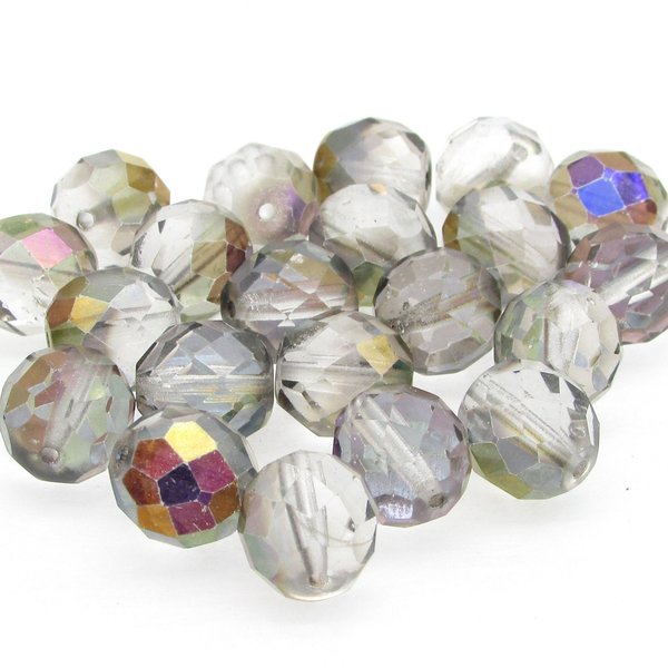 10mm Round Faceted Czech Glass Beads, Crystal Semi Gold Coated (21)