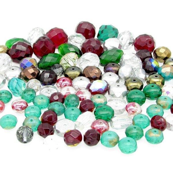 Faceted Christmas Bead Mix, 92pc Assorted Shapes
