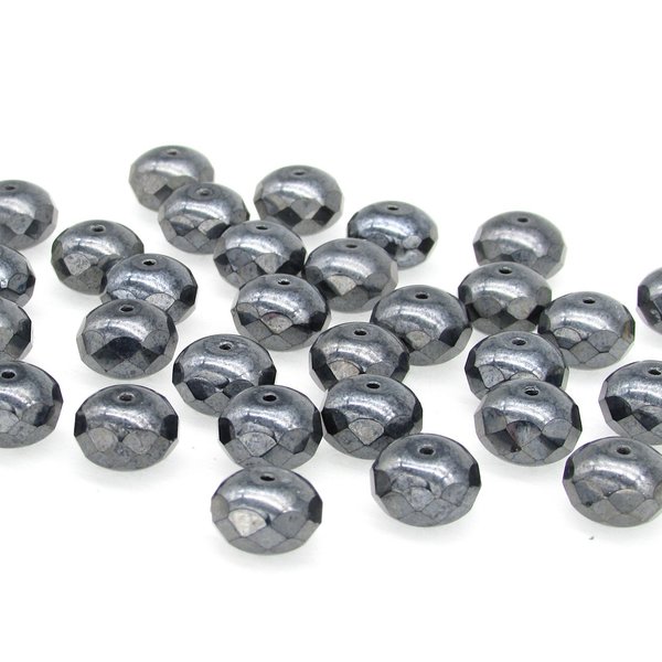 7x10mm Rondelle Faceted, Hematite Dark Gray (30)
