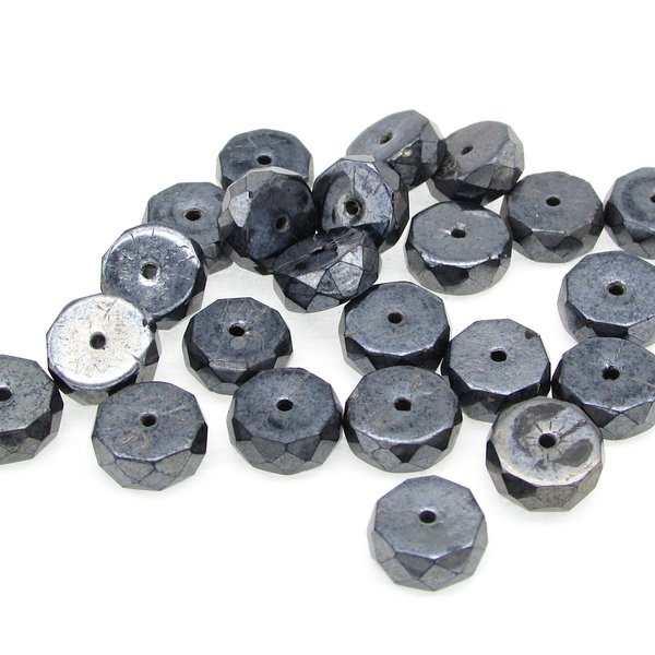 4x10mm Flat Rondelle Faceted Czech Glass, Hematite Gray (23)
