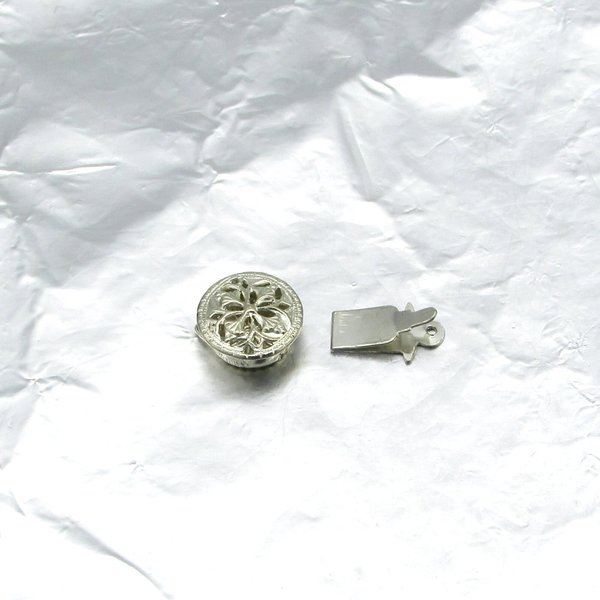 9mm Round Box Clasp, Silver Filigree 1-Strand Fastener