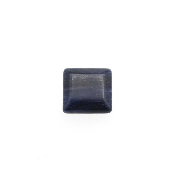 Dark blue sodalite gemstone cabochon is a smoothly polished beveled square measuring approximately 17mm across and 4.5mm thick.