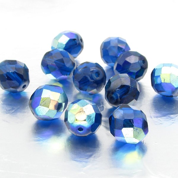 Cobalt AB 12mm Faceted Round Beads