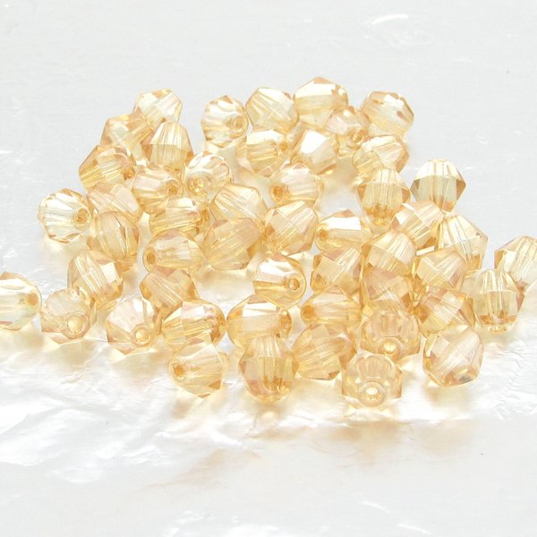 Vintage 6mm Faceted Bicones, Translucent Champagne
