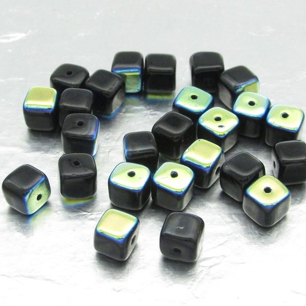 5mm Cubes, Jet AB Small Czech Pressed Glass Beads