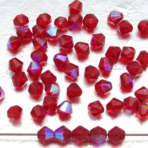 Vintage 6mm Light Siam AB Faceted Bicones