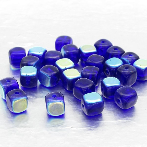 5mm Cube Beads, Cobalt Blue AB Small Czech Pressed Glass Spacers