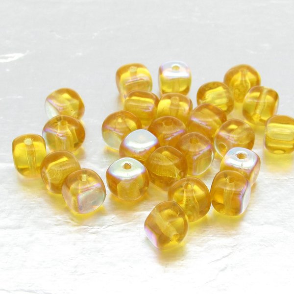 5mm Cube Beads, Topaz AB Small Czech Pressed Glass Spacers