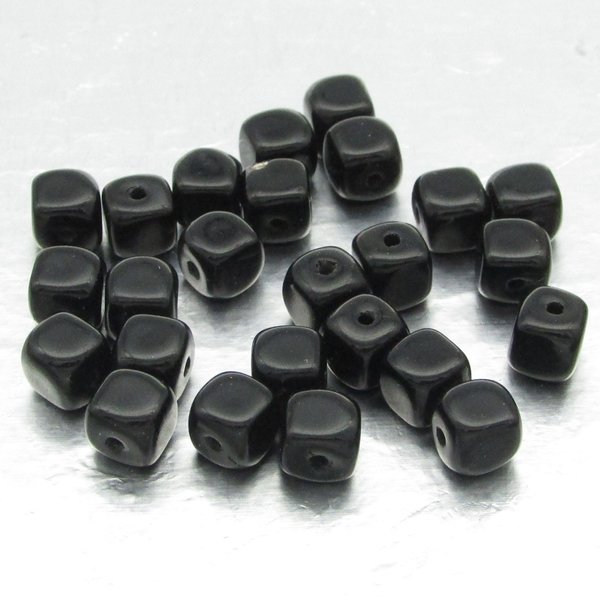 5mm Cubes, Opaque Jet Small Czech Pressed Glass Beads