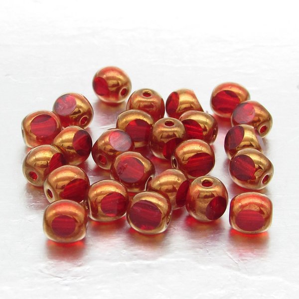 6mm Tri-Cut Rounds, Czech Glass Window Beads, Siam with Bronze