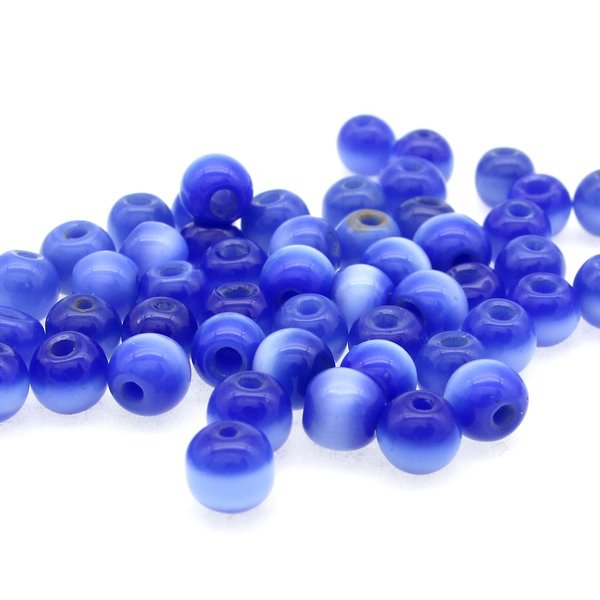 Vintage Fiber Optic Glass Beads, Sapphire Blue 5mm Rounds 