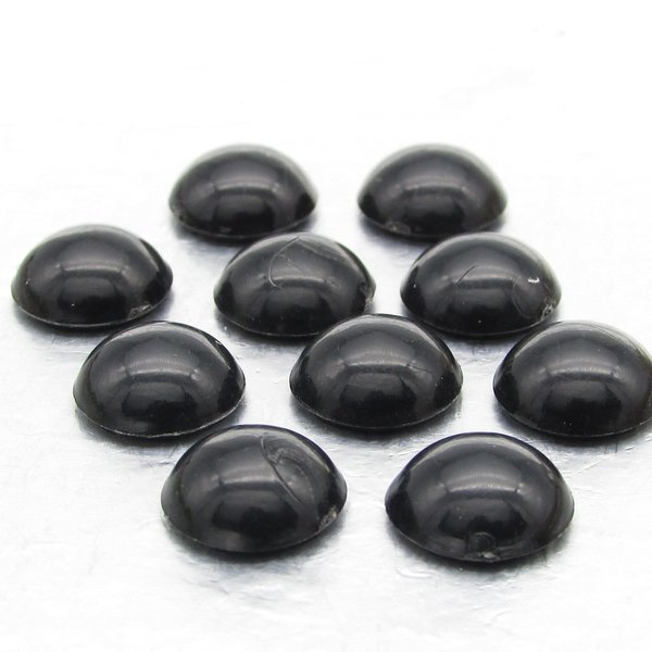 9.5mm Round Plastic Cabochons, Opaque Black Flat Back Vintage Embellishments (10)